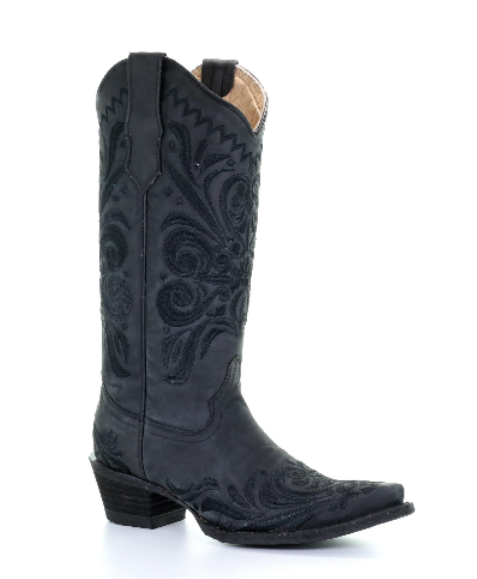 Circle G Women's Black Floral Snip Toe Boot.