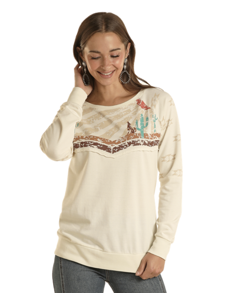 Rock & Roll Cowgirl Desert Graphic Long Sleeve Shirt.