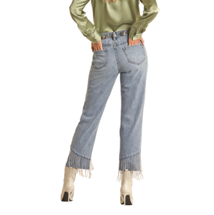 Rock & Roll Cowgirl Chain Fringe Cropped Jean