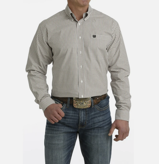 Cinch Men's White Plaid Shirt.