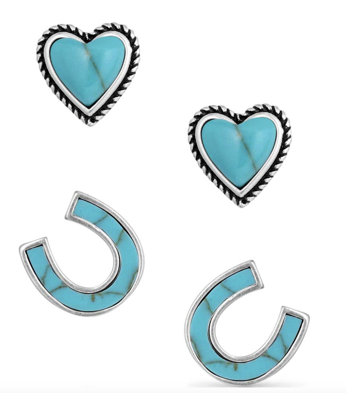 Montana Silversmiths Turquoise Heart & Horseshoe Earring Set