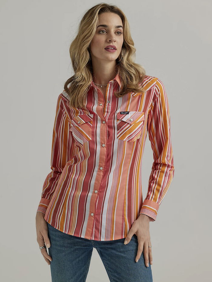 Wrangler Women's Striped Snap Long Sleeve Shirt