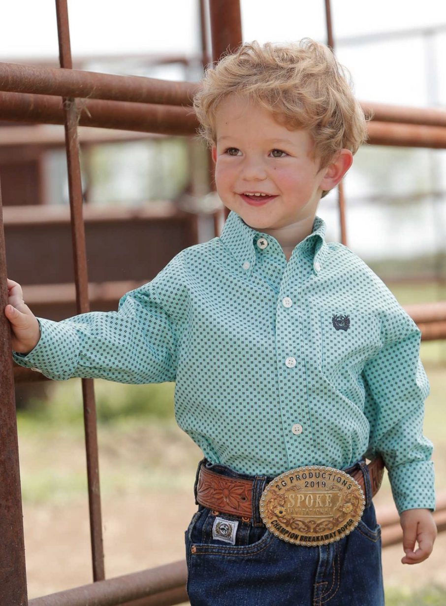 Cinch Boy's Light Blue Patterned Long Sleeve Shirt Size 3-6Months