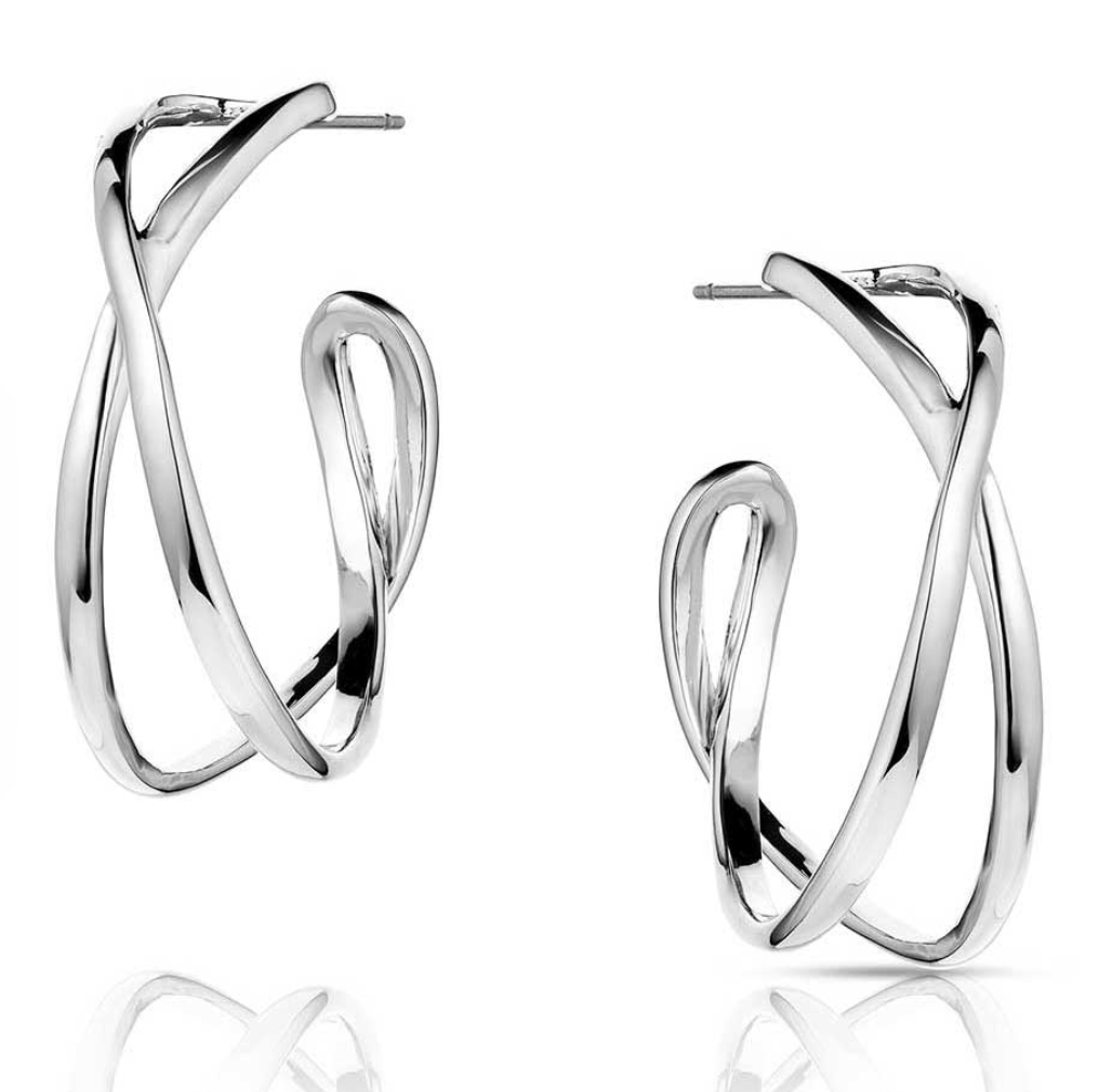 Montana Silversmiths Daring Crossed Hoop Earrings.