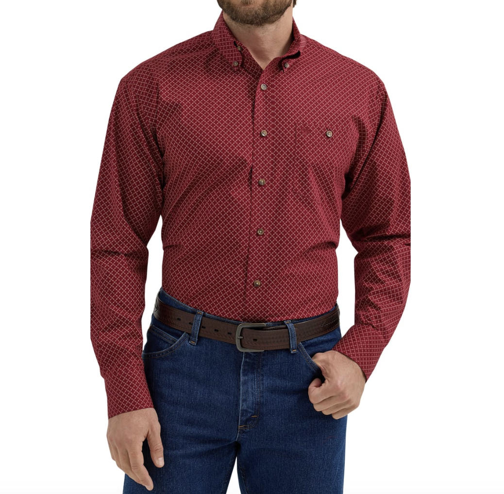 Wrangler Men's Red Classic Long Sleeve Shirt