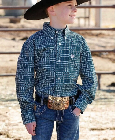 Cinch Boy's Teal Patterned LS Shirt mtw7060367