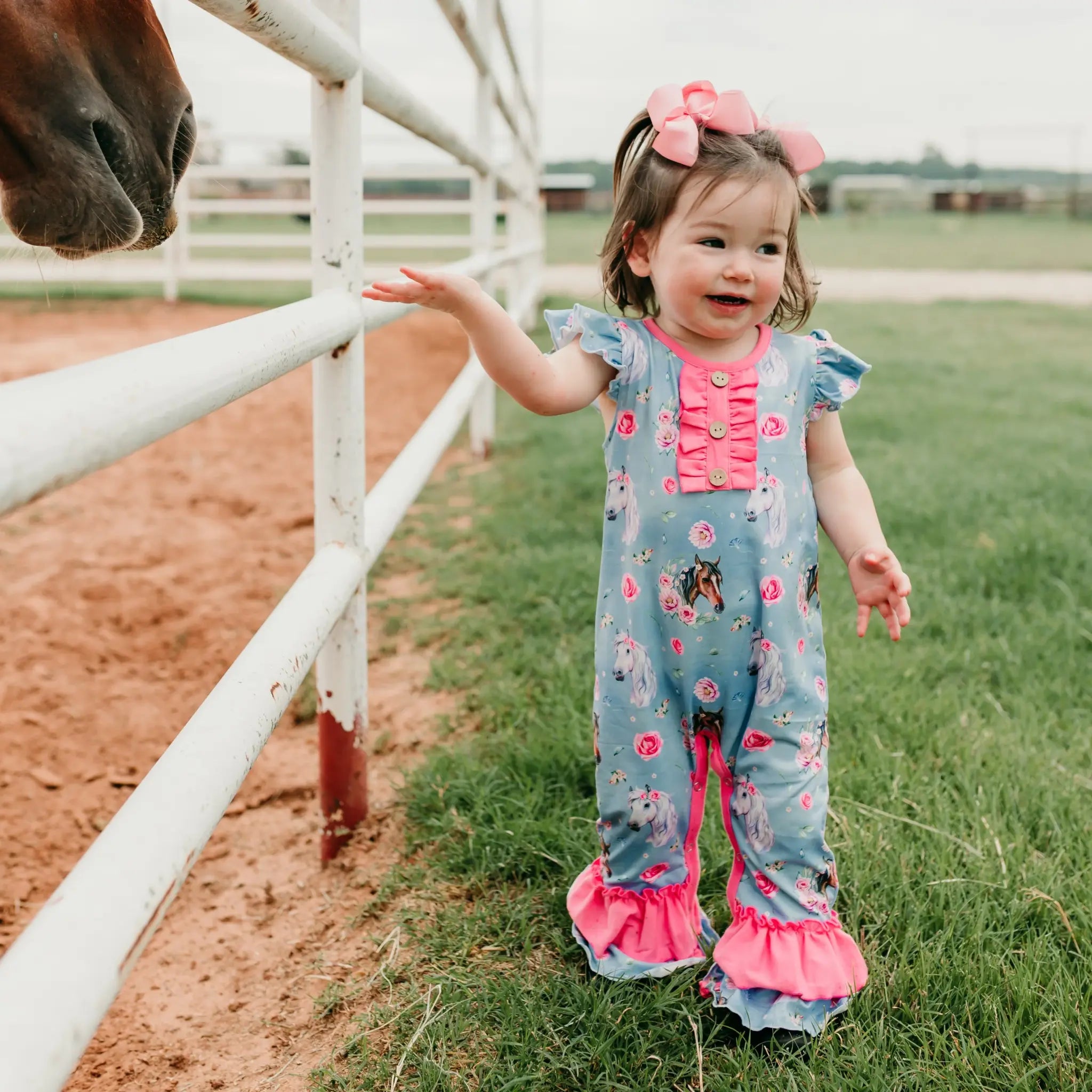 Shea Baby Infant/Toddler Girl's Blue Horse Romper