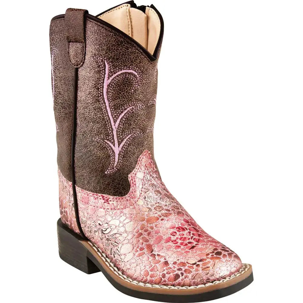 Old West Toddler's Pink Caiman Western Boot