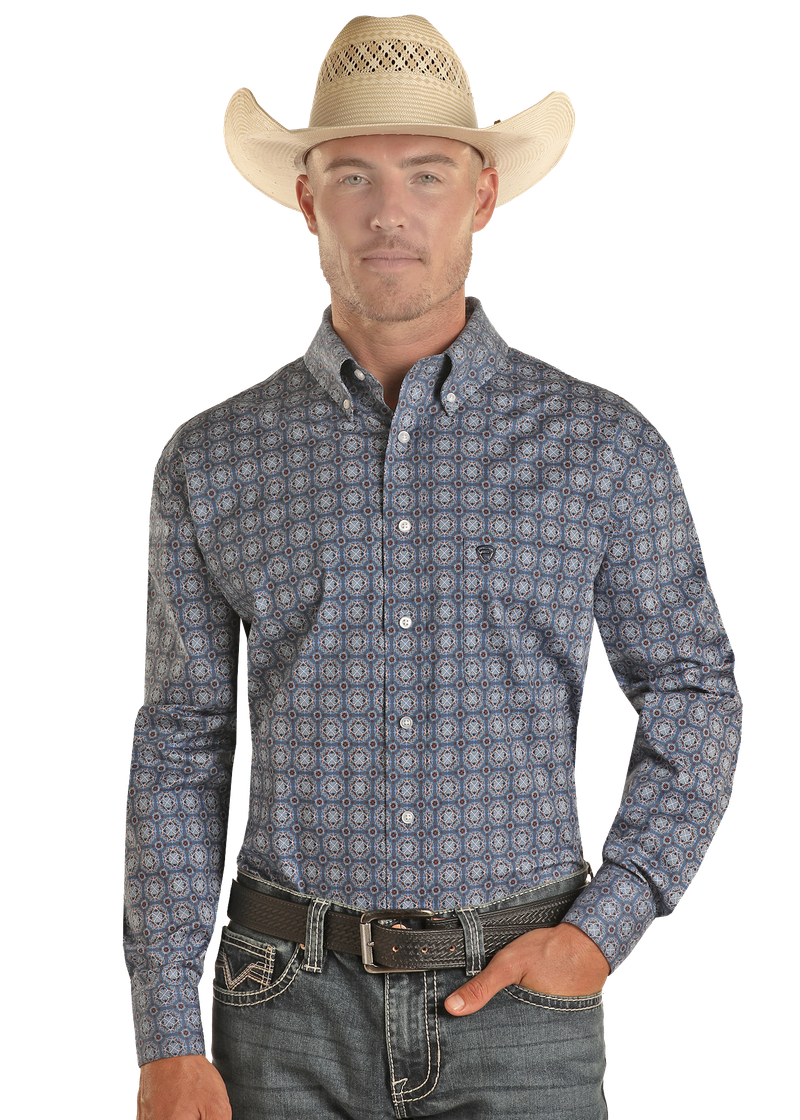 Rock & Roll Cowboy Men's Medallion Pattern Button Down Shirt